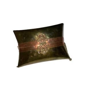 1930s Brass Pillow‎ Purse – Velvet Trim Vintage Art Deco Evening Bag